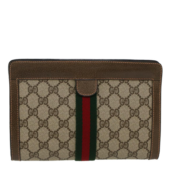 GUCCI GG Canvas Web Sherry Line Clutch Bag Beige Red Green 89.01.001 Auth yk7287 - Picture 13 of 16